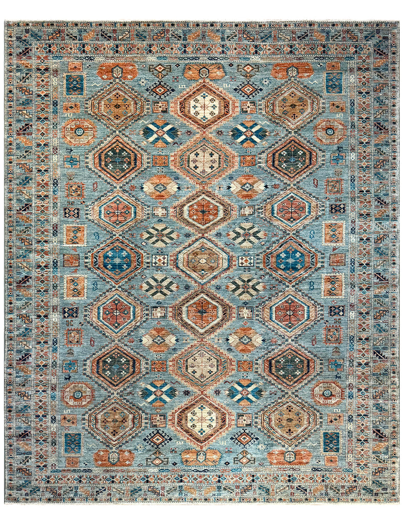 Cerulean Blue Gendje Rug | 305cm x 245cm | Rugs | Emma Mellor Rugs