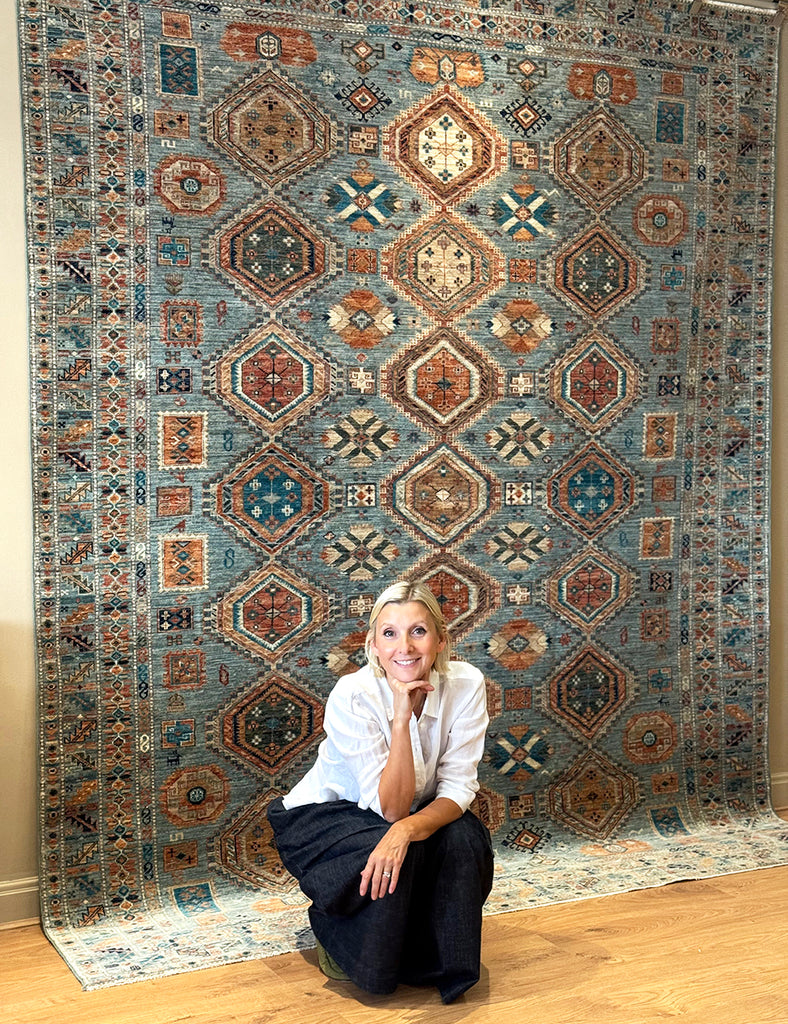 Cerulean Blue Gendje Rug | 305cm x 245cm | Rugs | Emma Mellor Rugs