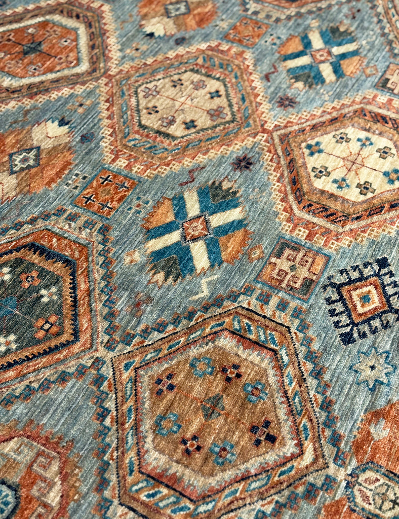 Cerulean Blue Gendje Rug | 305cm x 245cm | Rugs | Emma Mellor Rugs