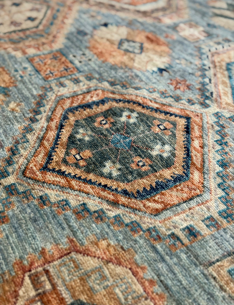Cerulean Blue Gendje Rug | 305cm x 245cm | Rugs | Emma Mellor Rugs
