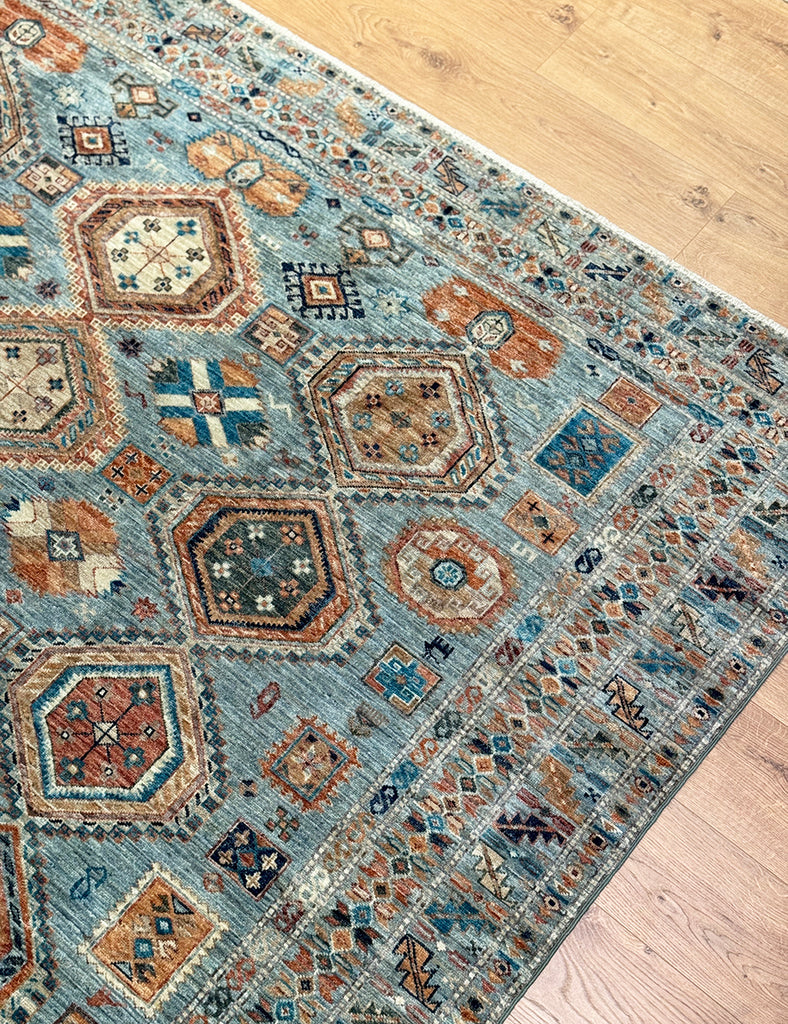 Cerulean Blue Gendje Rug | 305cm x 245cm | Rugs | Emma Mellor Rugs
