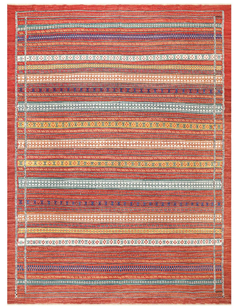 Carnival Kilim in Terracotta Red | 407cm x 315cm | Emma Mellor Handmade Rugs