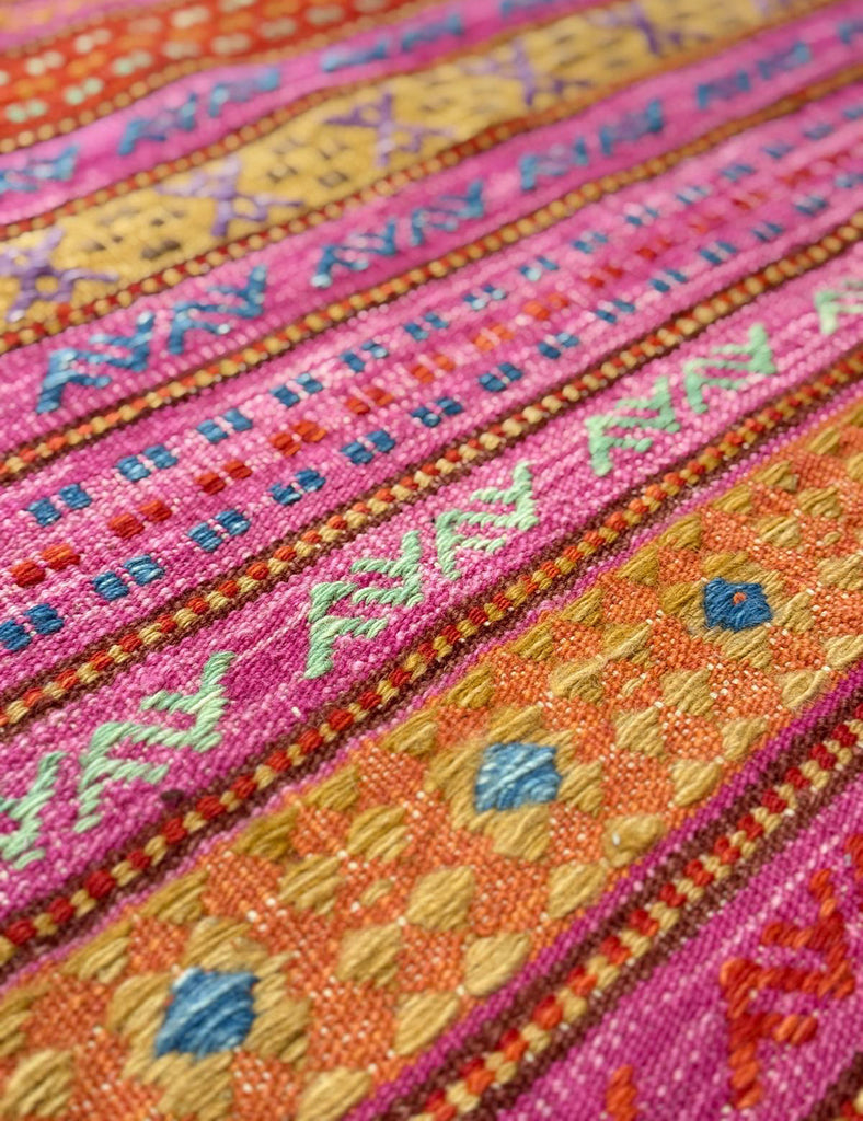 Carnival Kilim Rug In Hot Pink  - Hand woven wool Kilim rug - Large Kilim Rugs | Worldwide Delivery  | Emma Mellor Handmade Rugs 
