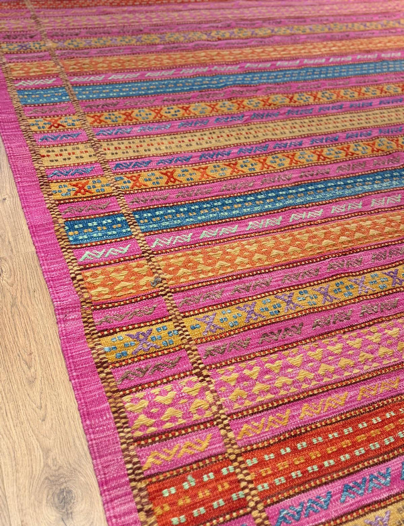 Carnival Kilim Rug In Hot Pink  - Hand woven wool Kilim rug - Large Kilim Rugs | Worldwide Delivery  | Emma Mellor Handmade Rugs 