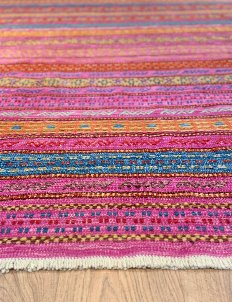 Carnival Kilim Rug In Hot Pink  - Hand woven wool Kilim rug - Large Kilim Rugs | Worldwide Delivery  | Emma Mellor Handmade Rugs 