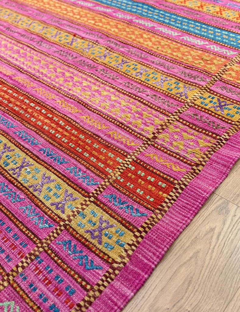 Carnival Kilim Rug In Hot Pink  - Hand woven wool Kilim rug - Large Kilim Rugs | Worldwide Delivery  | Emma Mellor Handmade Rugs 