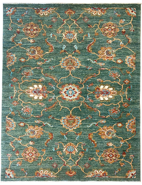 Farahan Rug | 196cm x 153cm | Green Rugs | Emma Mellor Handmade Rugs