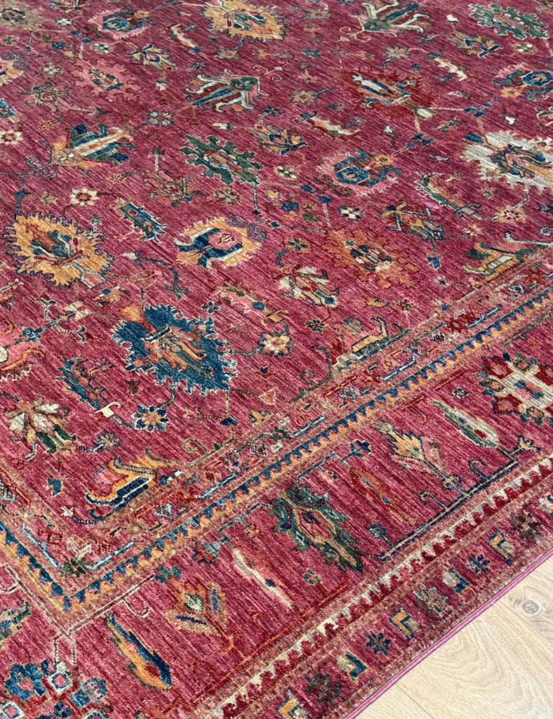 Raspberry Gendje Rug | 317cm x 260cm | Emma Mellor Handmade Rugs