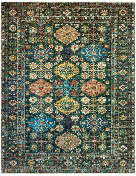 Forest Green Gendje Rug | 305cm x 245cm | Emma Mellor Handmade Rugs