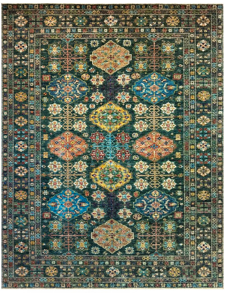 Forest Green Gendje Rug | 305cm x 245cm | Emma Mellor Handmade Rugs