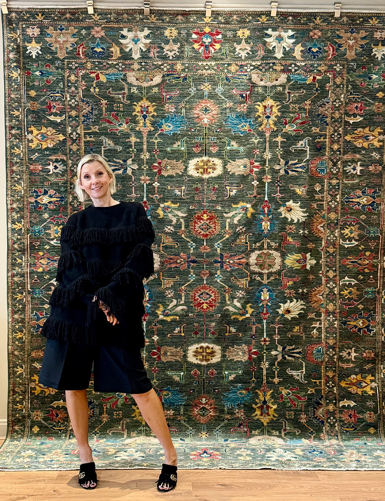 Forest Green Gendje Rug | 305cm x 250cm | Rugs | Emma Mellor Rugs