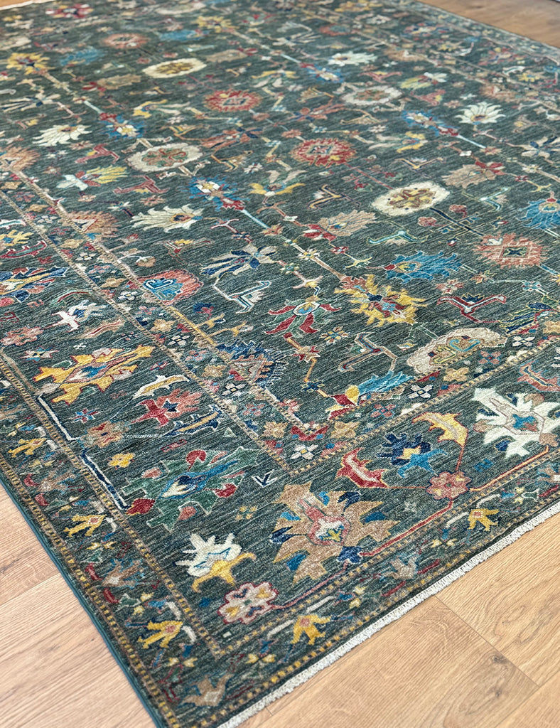 Forest Green Gendje Rug | 305cm x 250cm | Rugs | Emma Mellor Rugs