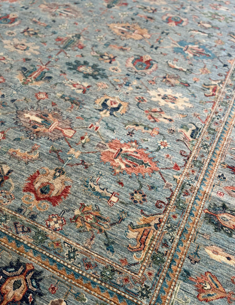 Celestial Blue Gendje Rug | 310cm x 245cm | Emma Mellor Handmade Rugs