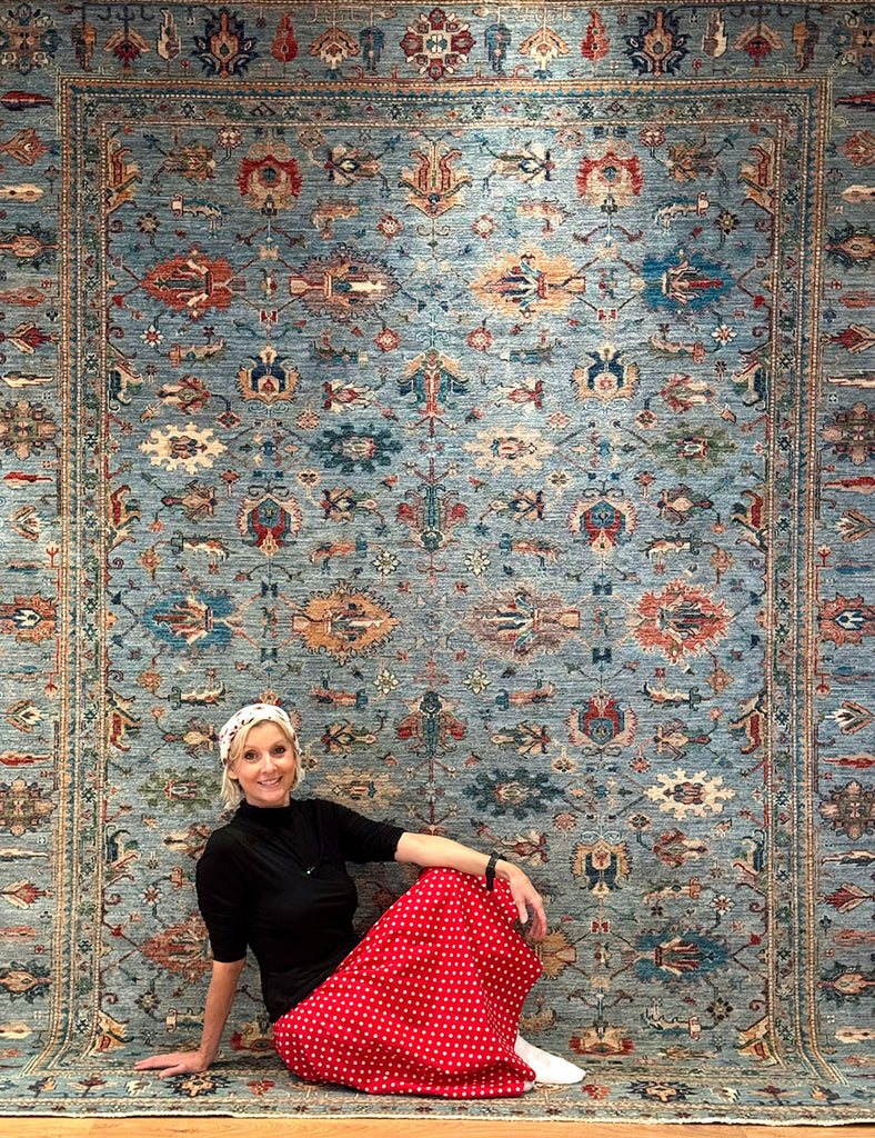 Celestial Blue Gendje Rug | 310cm x 245cm | Emma Mellor Handmade Rugs