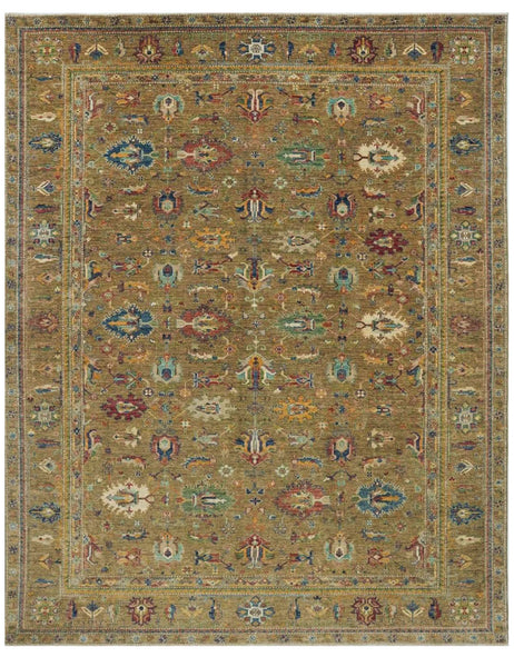 Dark Olive Gendje Rug | 310cm x 245cm | Emma Mellor Handmade Rugs