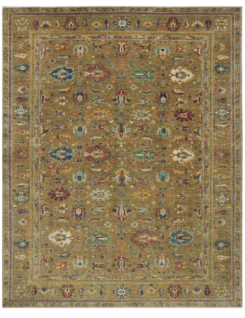 Dark Olive Gendje Rug | 310cm x 245cm | Emma Mellor Handmade Rugs