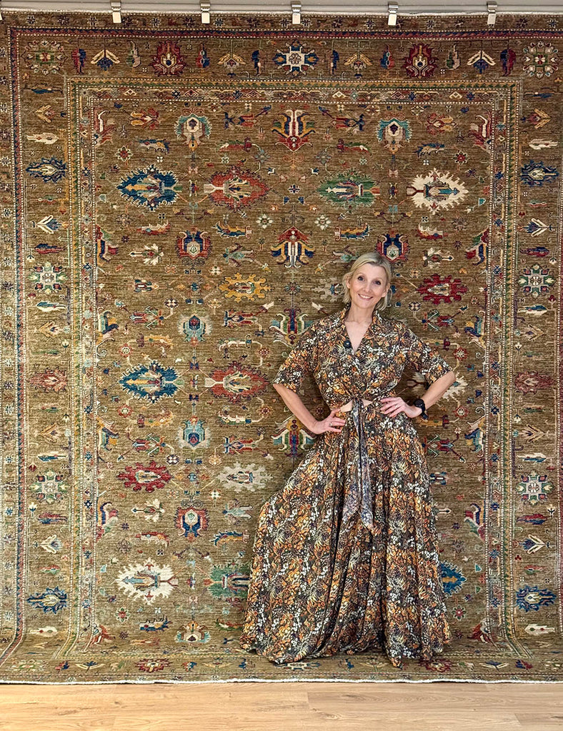 Dark Olive Gendje Rug | 310cm x 245cm | Emma Mellor Handmade Rugs