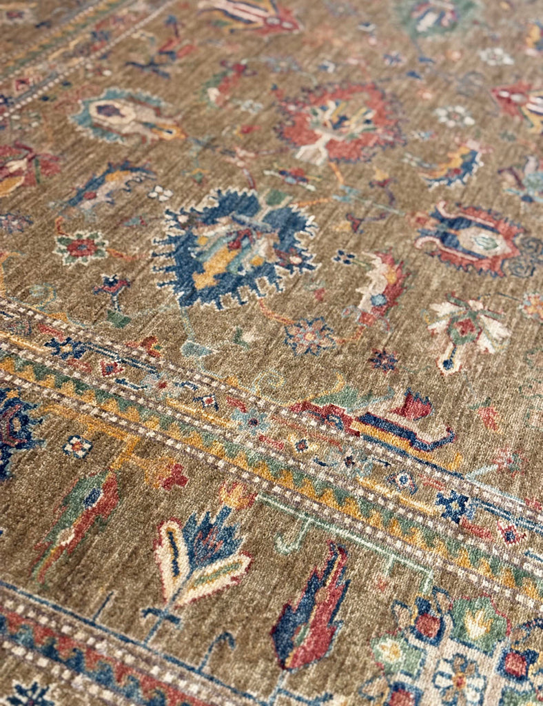 Dark Olive Gendje Rug | 310cm x 245cm | Emma Mellor Handmade Rugs