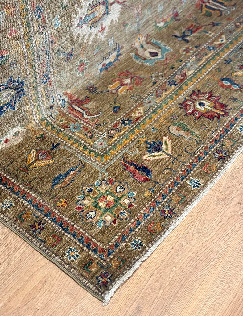 Dark Olive Gendje Rug | 310cm x 245cm | Emma Mellor Handmade Rugs