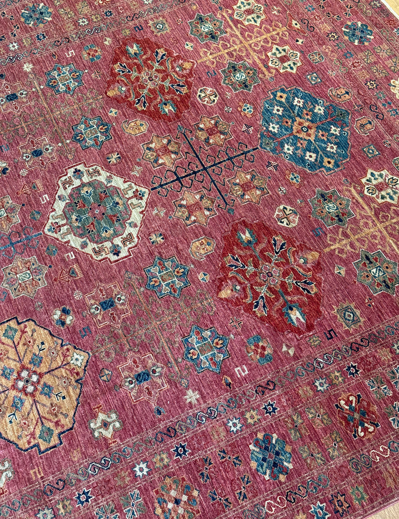 Raspberry Gendje Rug - This Gendje Rug was Handmade in Afghanistan with fine wool and natural dyes | Worldwide Shipping | Emma Mellor Handmade Rugs