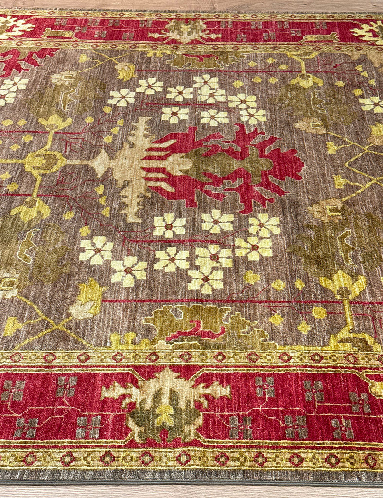 Karakul rug in mouse and raspberry