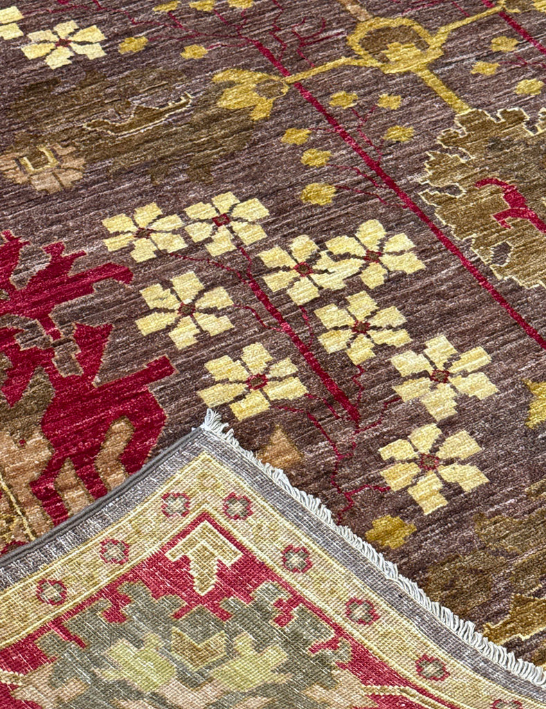 Karakul rug in mouse and raspberry