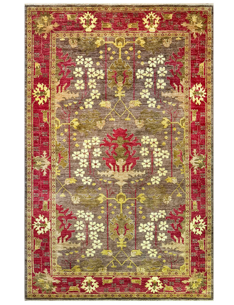 Karakul rug in mouse and raspberry
