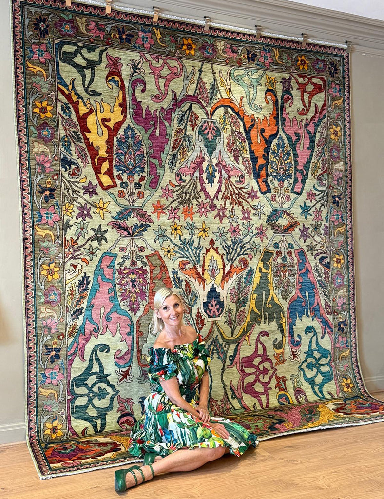 Karakul Rug | 314cm x 249cm | In Sage Orange Ochre | Emma Mellor Rugs
