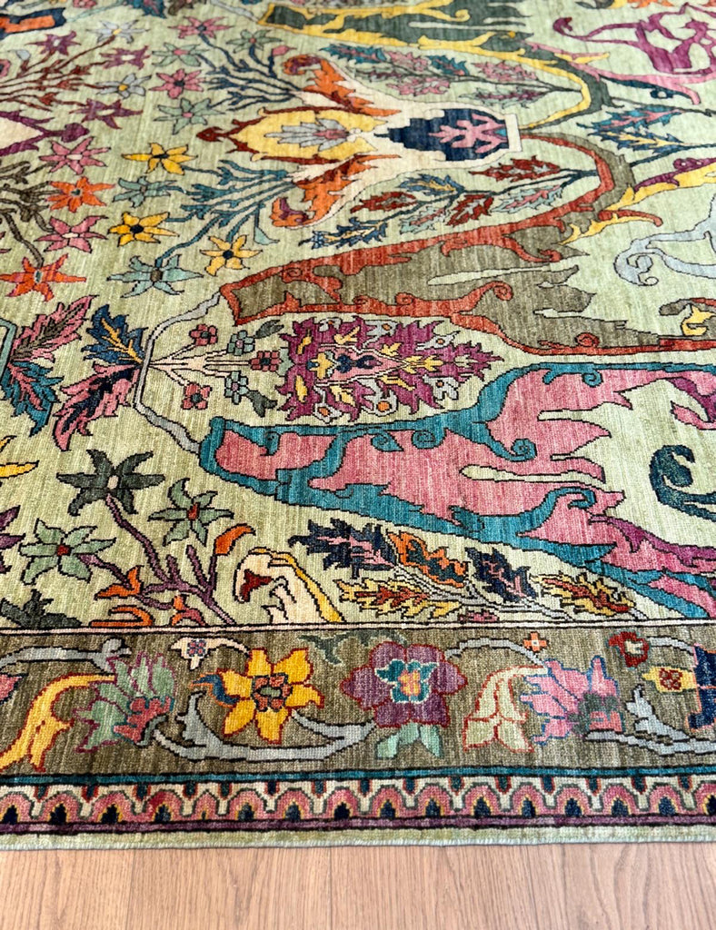 Karakul Rug | 314cm x 249cm | In Sage Orange Ochre | Emma Mellor Rugs