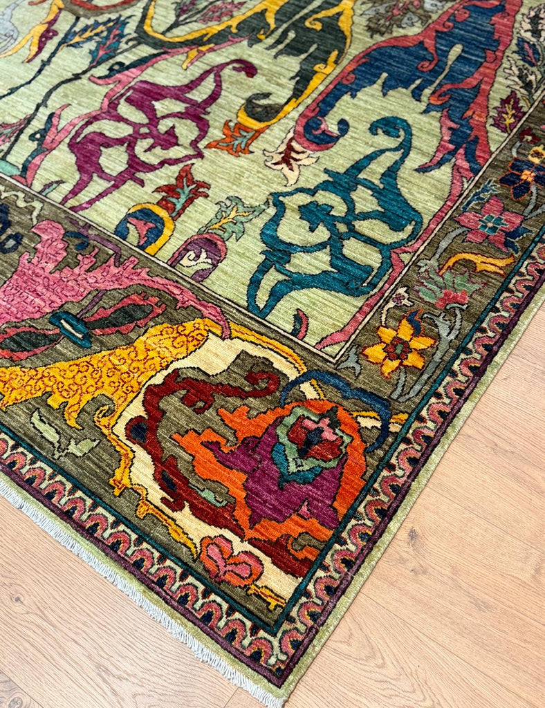Karakul Rug | 314cm x 249cm | In Sage Orange Ochre | Emma Mellor Rugs