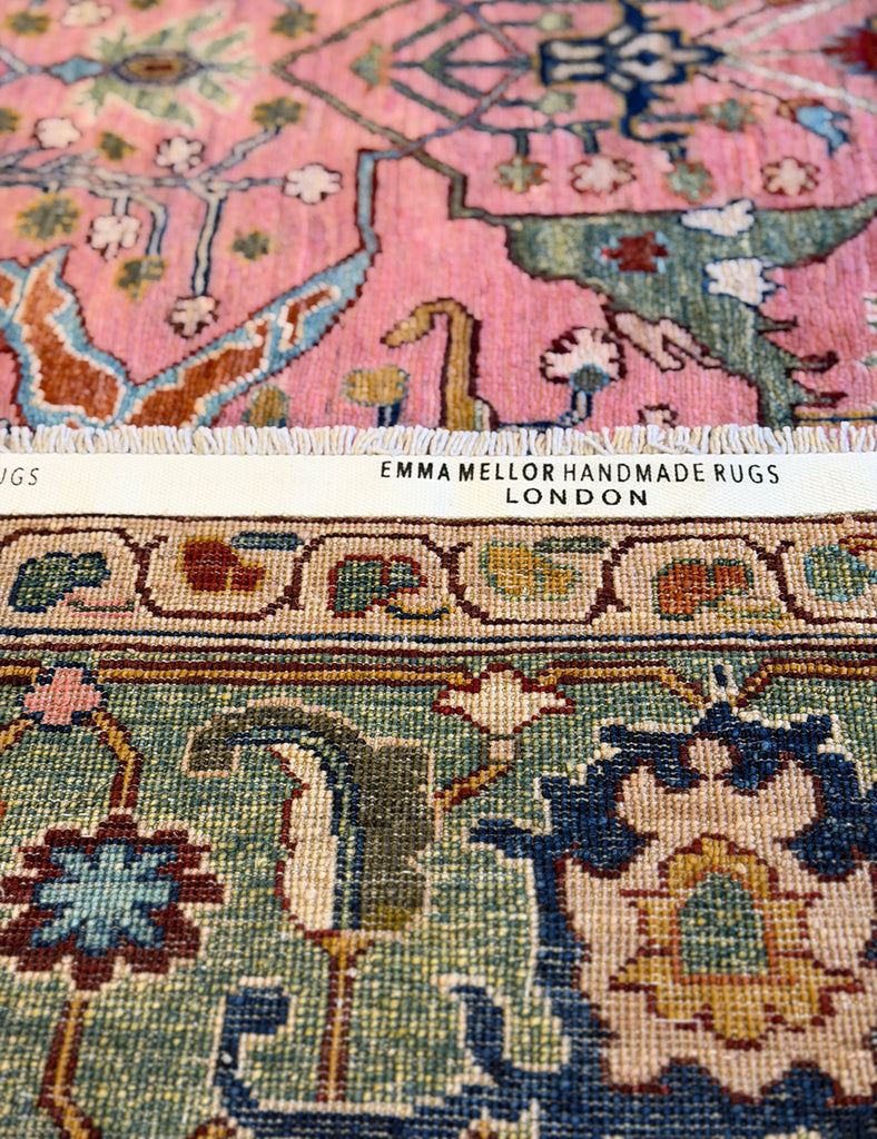 Karakul Rug in rose and green | 364cm x 278cm | Large Handmade Rugs | Emma Mellor Rugs