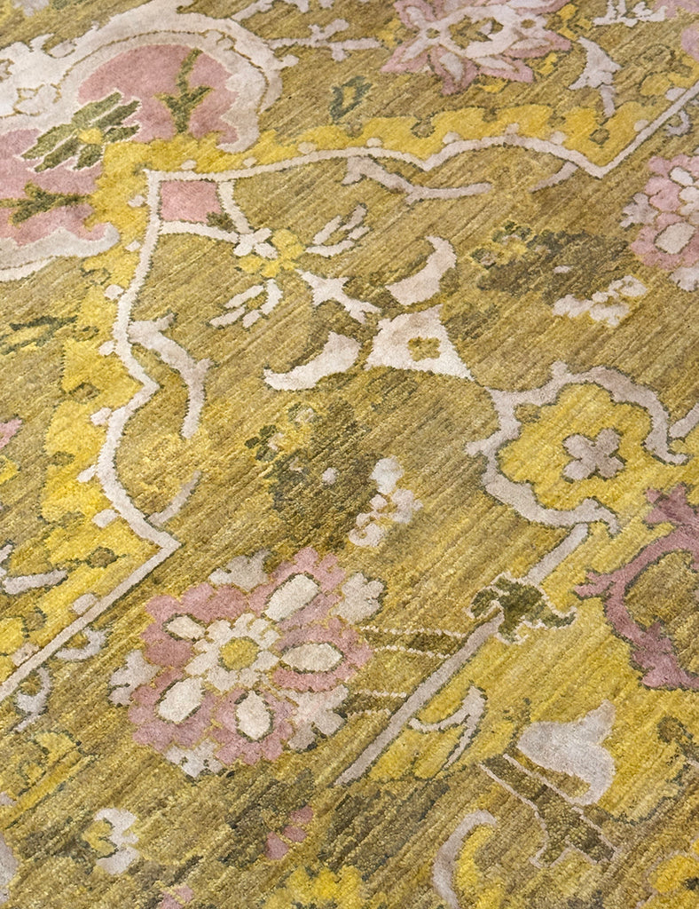 Karakul rug in chartreuse & rose