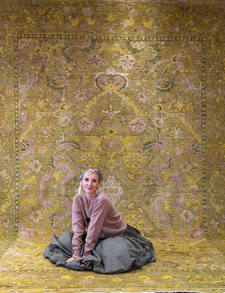 Karakul rug in chartreuse & rose