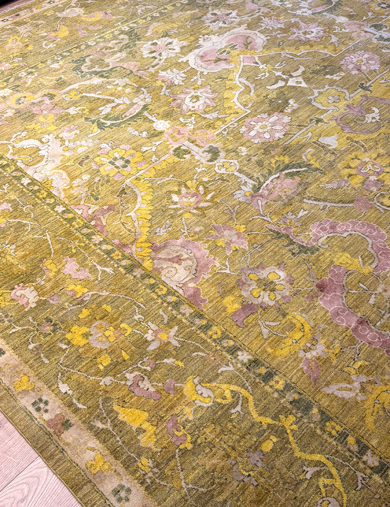 Karakul rug in chartreuse & rose