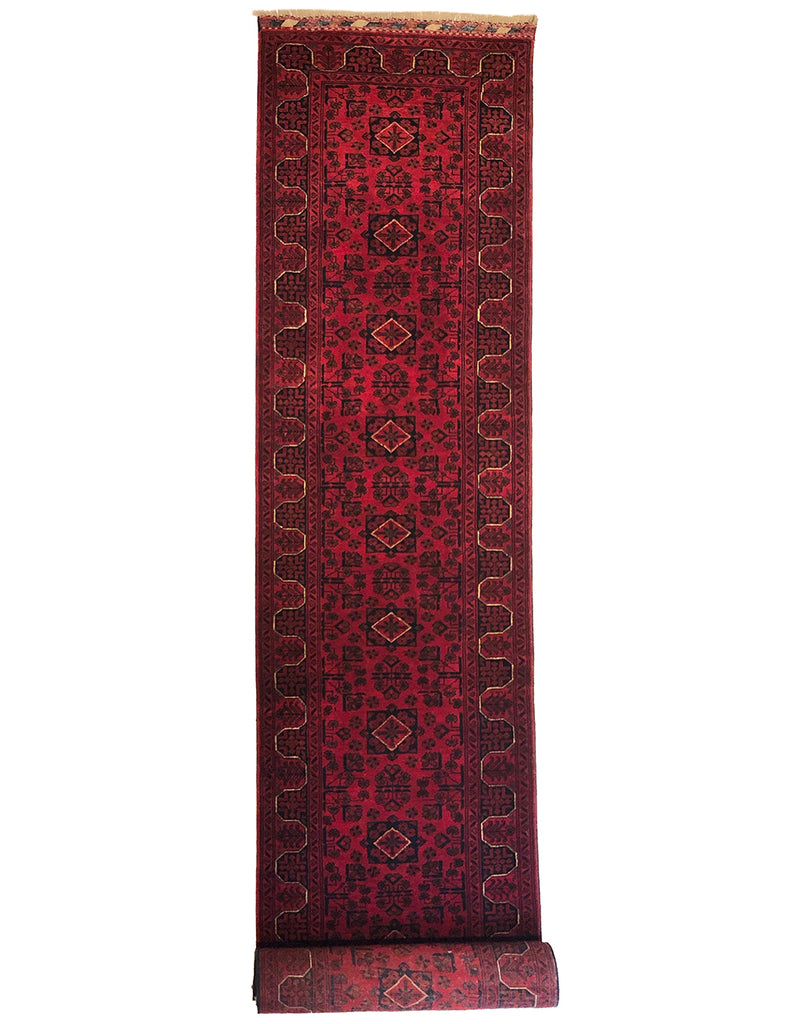 Afghan Kunduz Runner - 387cm x 77cm (12-9ft x 2-7ft) - Hall Runners - HANDMADE RUG COMPANY